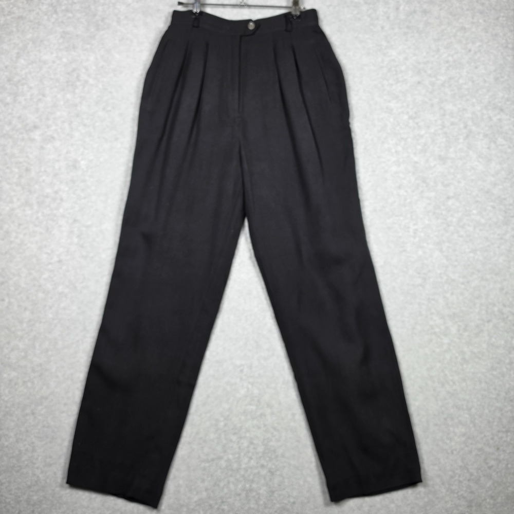 VTG Valerie Stevens Sport Dress Pants Size 6 Black Silk Blend Straight Pleated